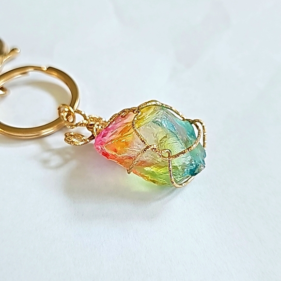 NEW! Ombre Natural Large Crystal Keychain Purse 🎒 Charm ~ Gift, Car Hanging - Picture 2 of 6